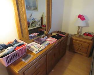 Bedroom furniture, ladies baseball hats, gloves and jewelry cases.