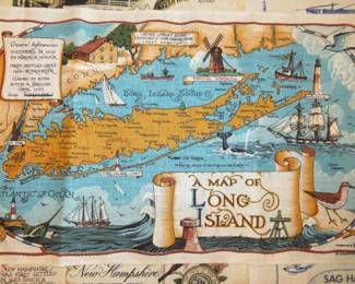 Vintage Souvenir Linen/Cotton Tea Towels, A Map of Long Island