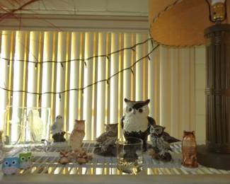 Decorative Owl Collection/Vintage Pr. Bamboo Lamps with Fiberglass Shades