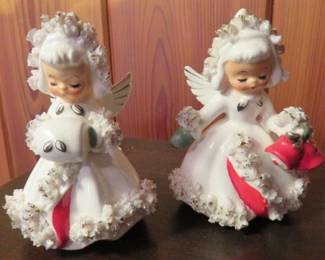 Vintage Holt Howard 1958 Christmas Angel Candle Holders Spaghetti & Gold Trim