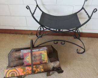 Vintage Wrought Iron Metal Firewood Rack Wood Log Holder