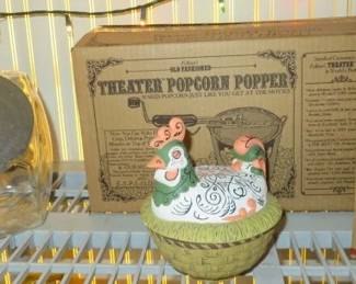 New Theater Popcorn Popper, Nutcracker, Vintage Glass Tilted Cookier Jar