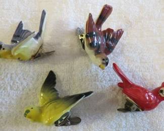 Vintage Japan Bisque Clip Bird Ornaments 