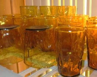 Vintage Anchor Hocking Milano Lido Amber Glass Set