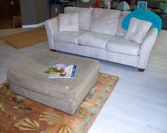 Plush sofa and large upholstered ottoman