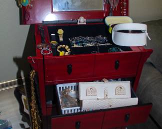 Beautiful jewelry container, assortment of fine crafted jewelry