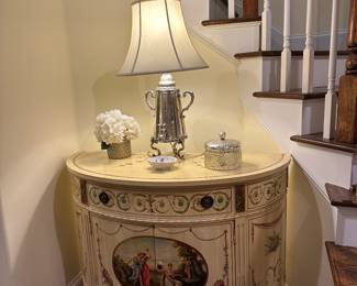 Antique hand-painted French Demi-lune cabinet