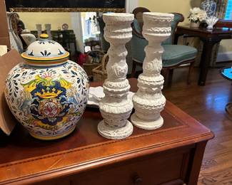Currey & co wood candle sticks 