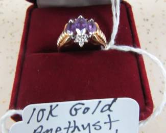 10K Amethyst & Diamond Ring