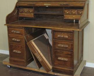Modern Oak Roll Top Desk