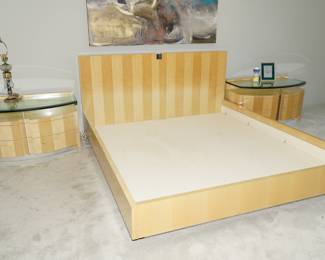 Vintage Curly Maple Wood King Size Bed and Nightstands