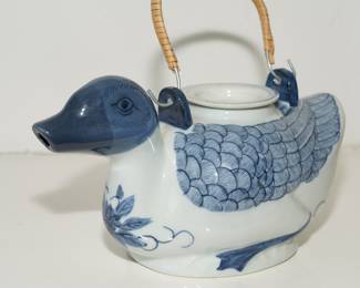 Hand Painted Blue & White Duck Teapot