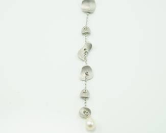 14k White Gold & Pearl Drop Necklace