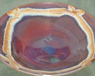 Brown Glazed Ceramic Pedestal Bowl Signed by Wenz