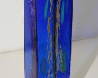 Tall Rectangular Cobalt & Brown Glass Vase