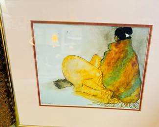 RC Gorman Signed "Angelinas Shawl" Native American Woman Framed Print
