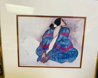 RARE RC GORMAN (1977) HAND SIGNED LITHOGRAPH Framed BLUE BLANKET 