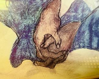 RARE RC GORMAN (1977) HAND SIGNED LITHOGRAPH Framed BLUE BLANKET 