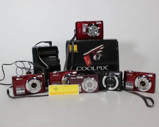 41. 6PC Nikon Coolpix Cameras & Casette Player