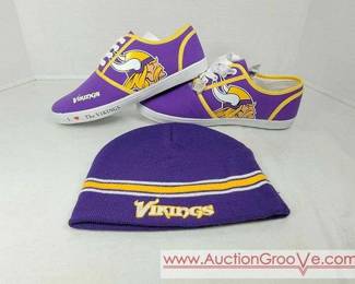 26 NFL Vikings Shoes Womens Size 10 and Hat.