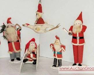 6 Antique Santa Claus Christmas decorations. Made in Japan