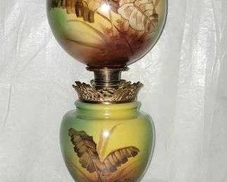 ELECTRIFIED Antique Gone With The Wind Style Lamp featuring a Hand Painted Palm Leaf design Damaged