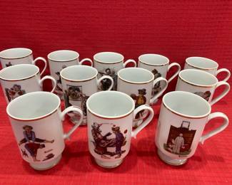 12 Norman Rockwell Danbury Mint Porcelain Mugs 