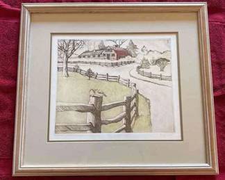 Polly Chase Colored Etching Country House 