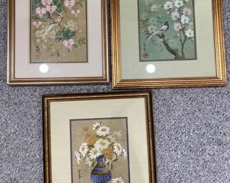 Japanese Cork Paintings By Artist Chang and Artist Chan