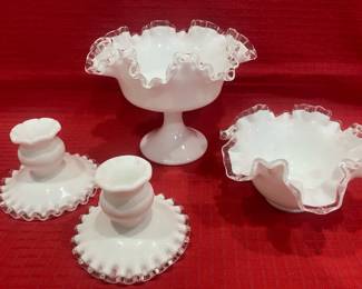 1960s Fenton Style Ruffled Milk Glass