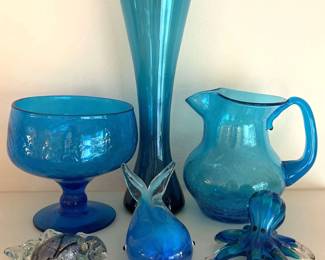 Blue Glass Decor Pieces