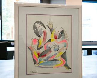 Smirnov Lovers Signed Acrylic on Paper