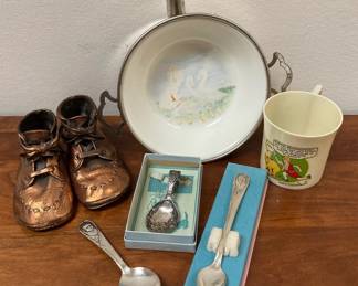 Gerber Silver Plate Baby Spoons, Copper Plated Baby Shoes