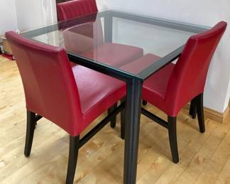 Leather And Glass Dining Table And Vinyl Dining Chairs