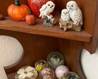 Owls, glass paperweights