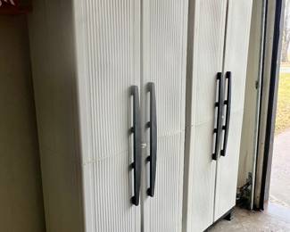 Two identical, plastic shop or garage storage cabinets, they are sold separately