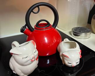 Vintage Shawnee Pottery White Pigs Sugar Bowl and Creamer Set