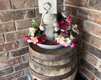 Wood barrell, outdoor yard ornament