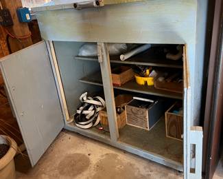 Wood storage cabinet on wheels