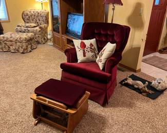 Burgundy Glider and glider foot stool - Like NEW!
