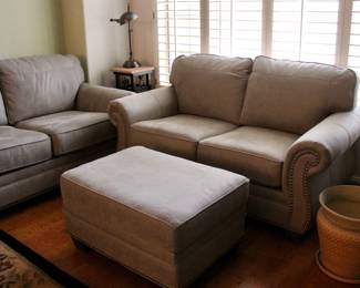 Soft light brown sofa and ottoman