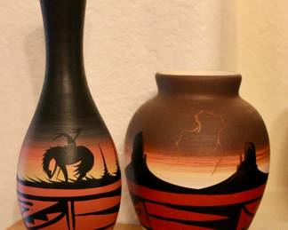 Desert hand painted pottery art