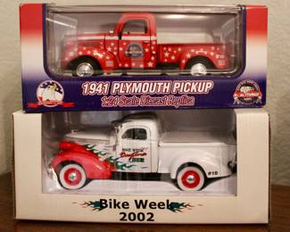 1941 Plymouth pickup and 2002 bike weel collectibles