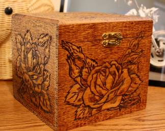 Wood burned rose box