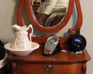 Storage cabinet night stand with vanity mirror vintage style