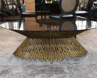 Ambella Pick Up Sticks coffee table with custom made smoked bronze glass top. W:51" x D:30" x H:18.5" 