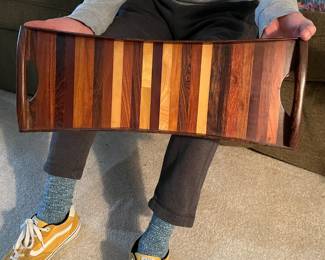 1970s Mexico bar service tray exotic wood stripe by Don Shoemaker for Senal