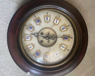 Pre-1850 French, alabaster-marble type face with enamel numerals, 20 1/2" diameter.