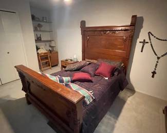 Matching 3 piece set of Victorian (Eastlake Ca 1870), wardrobe - armoir / dresser-marble top / poster bed 