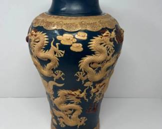 Blue Chinese Yixing Style Dragon Vase - 16"T